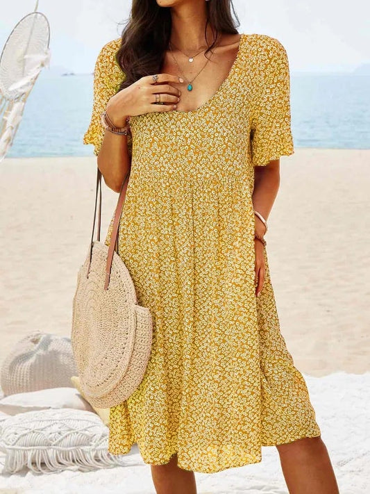 🔥Hot Sale 49% OFF🔥Women Floral Printed Round Neck Loose Midi Dress