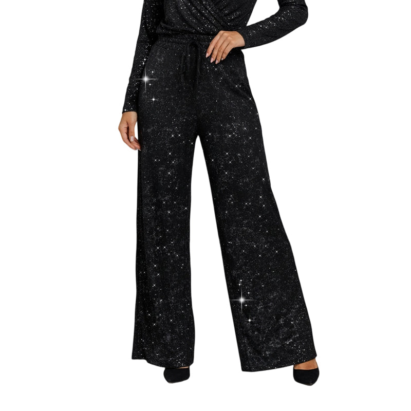 💖LAST DAY SALE 50% OFF🥰Women's Sequin Sparkle Wide Leg Pants with Elastic Waistband