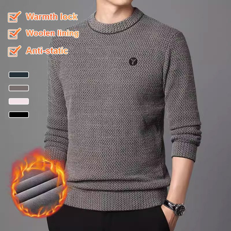 🎉Promotional Benefits 50% OFF 😍2024 Winter Plus Velvet Thickened Round Neck Loose Men's Solid Color All-match Warm Knitted Sweater