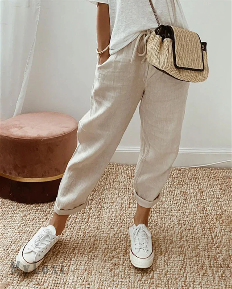 🎁 60% OFF !! 👖🌿 Casual Cotton and Linen Pants for Women – Breathable, High-Waisted & Ankle-Length Elegance ✨☀️