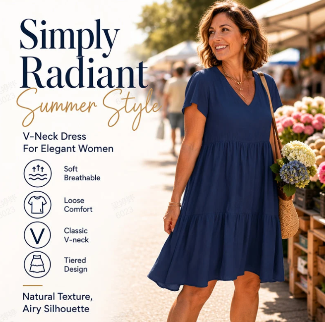 🎉Limited Sale 70% OFF⏳💝Women‘s V-neck Casual Dress With Short Sleeves