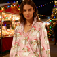 🎅Christmas Offer: 50% Off-Christmas Santa Print Ruffle V-Neck Blouse