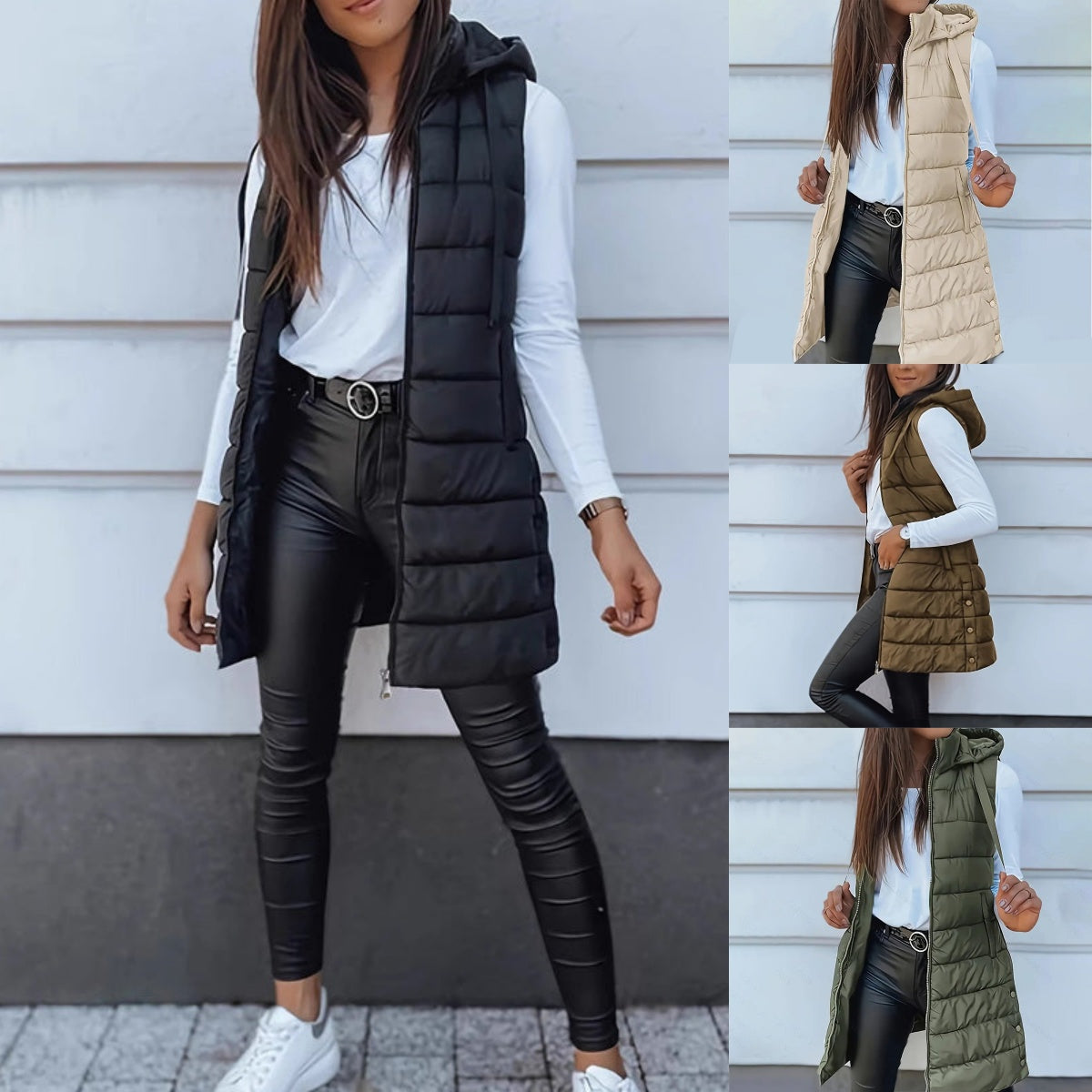 ✨ Women’s Long Puffer Vest (Zip-Up) – Easy to put on and take off with a zipper, long length for waist protection and warmth, ideal for layering in autumn and winter.
