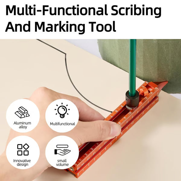 🧲 4-Sided Laser Scale Magnetic Level Scribing Tool | Multi-Purpose Aluminum Woodworking Marking Ruler