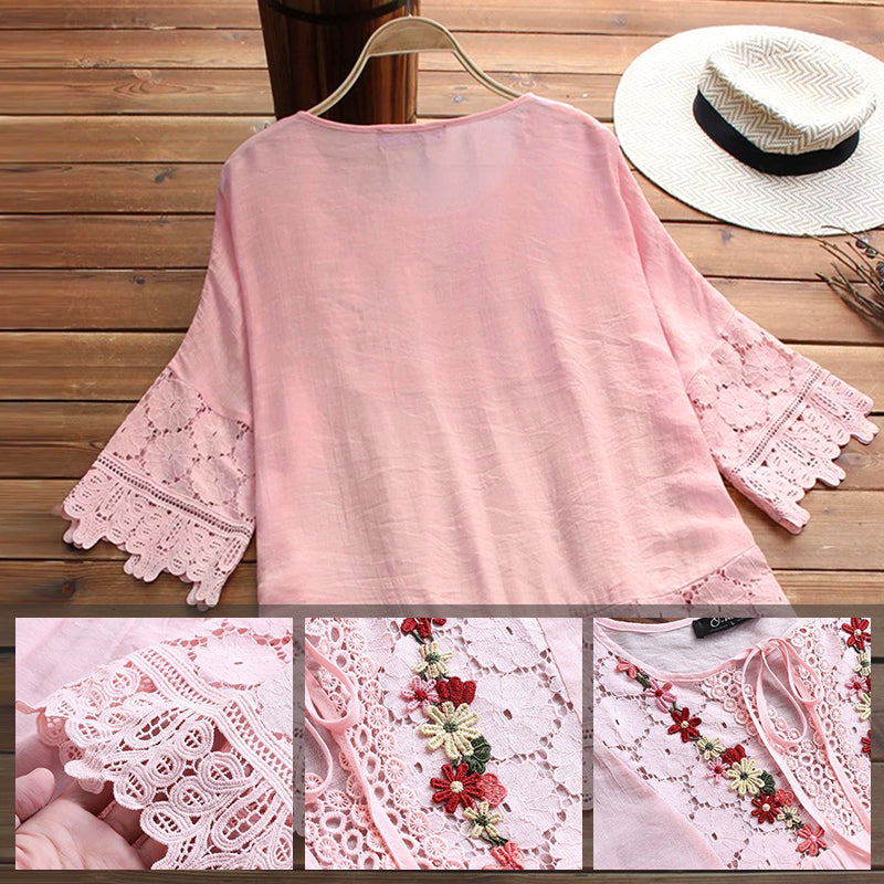 🌸Women's Cotton Linen Loose Embroidered Top