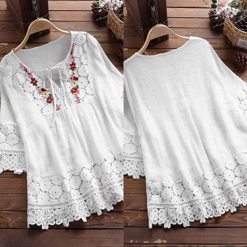 🌸Women's Cotton Linen Loose Embroidered Top