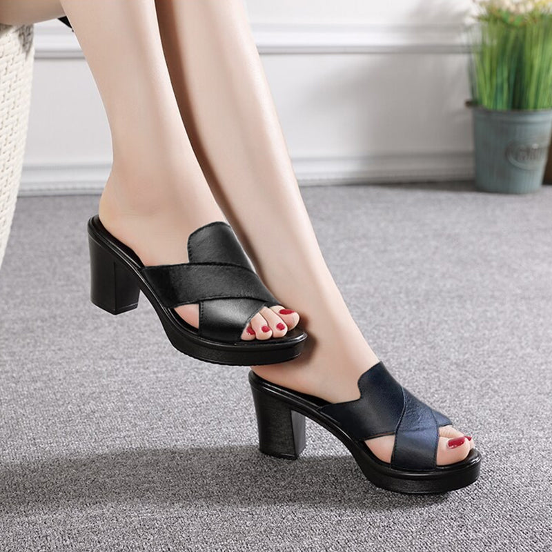 Women's Platform Slip on Chunky High Heel Sandals🌸