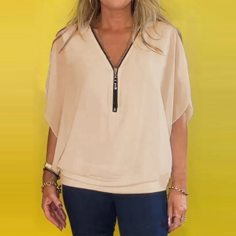 🔥Summer Hot Sale-50% Off🩷Women's Chiffon Zip-up Neck Casual Top