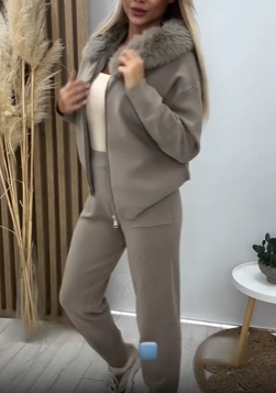 FUR TRIMMED HOODED LOUNGE SUIT