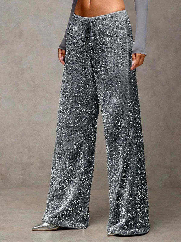 ⏰LAST DAY SALE 50% OFF🥰Women's Sequin Sparkle Wide Leg Pants with Elastic Waistband