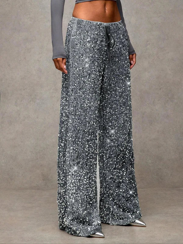 ⏰LAST DAY SALE 50% OFF🥰Women's Sequin Sparkle Wide Leg Pants with Elastic Waistband