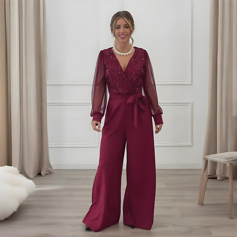 🔥New arrivals offer-Women's Long Sleeve V-Neck Sequin Jumpsuit