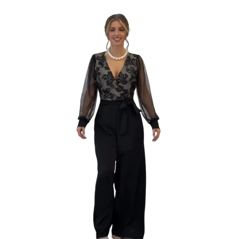 🔥New arrivals offer-Women's Long Sleeve V-Neck Sequin Jumpsuit
