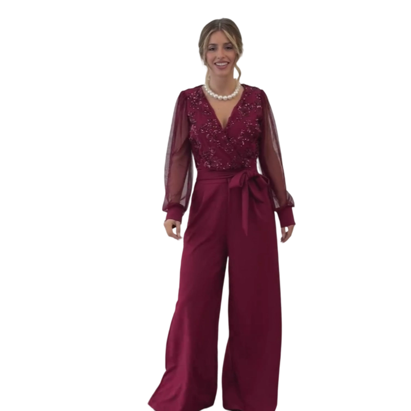 🔥New arrivals offer-Women's Long Sleeve V-Neck Sequin Jumpsuit