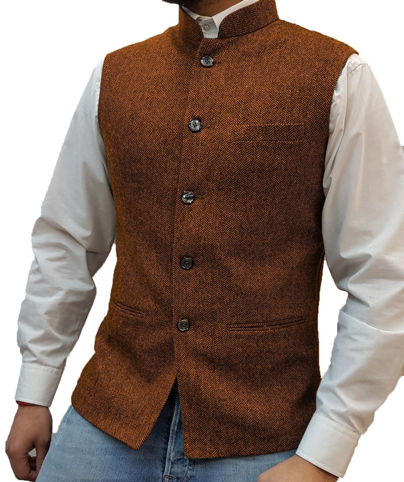 🔥Hot Sale Offers-Men's Herringbone Waistcoat with Stand Collar