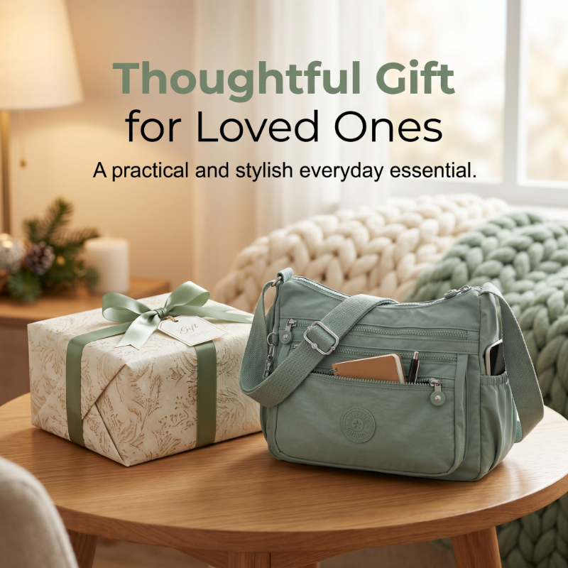 Lightweight Multi-Pocket Nylon Crossbody Bag
