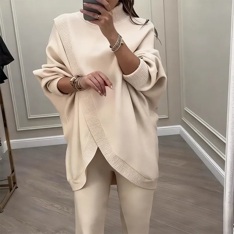 🔥 59% OFF! NEW! Women's 2-piece set – Asymmetrical sweater + wide-leg pants, relaxed fit and soft fabric, ultra comfortable 👚✨