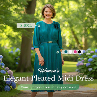 🔥🎁New arrival 50% OFF💥Women's 3/4 Sleeve Pleated Midi Dress with Belt