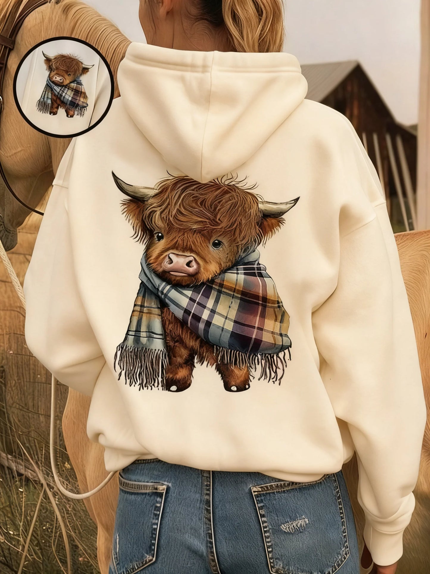 🎄🎅CHRISTMAS SALE 50% OFF!!🎁Cute Highland Cow Cozy Fleece-Lined Hooded Sweatshirt🦬