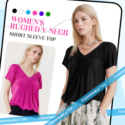 🎉Buy 2, get extra 10% off!-Women's Casual Pleated V-Neck Short-Sleeve Top