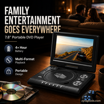 📺 7.8" HD Portable DVD/EVD Player – Large Screen, Rechargeable & Compatible with DVD/CD/USB/SD – Perfect for Home & Travel