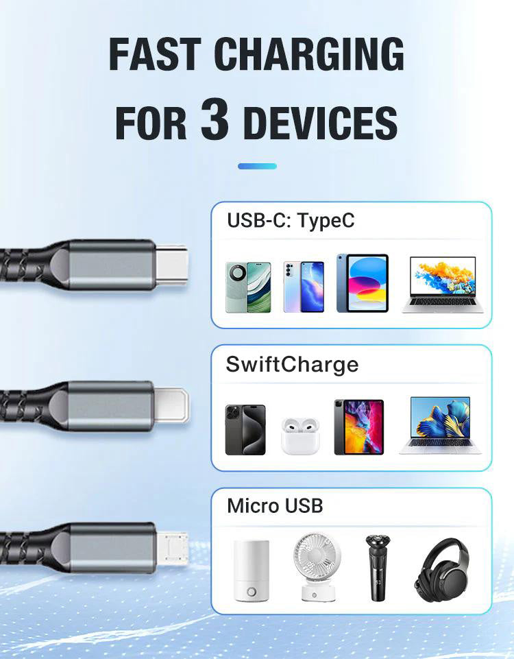 Transparent Luminous 3-in-1 Super Fast Charging Cable