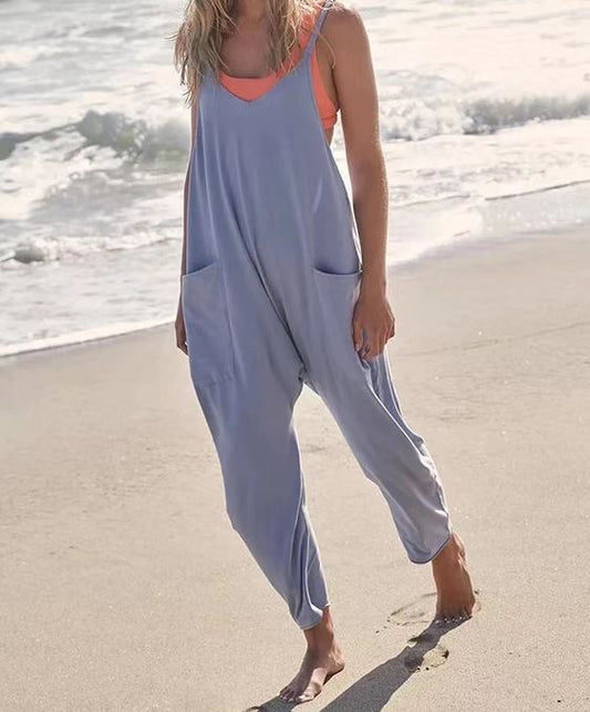 🌟Summer Sale- 49% OFF❤️‍🔥Solid V-Neck Sling Pocket Jumpsuit
