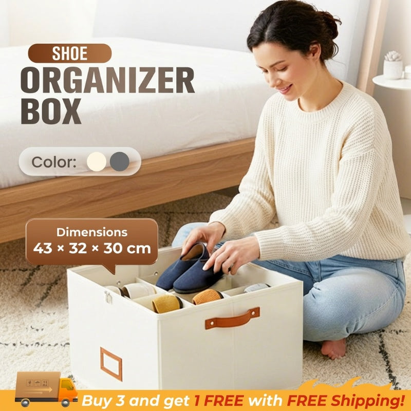 📢📢50% OFF !!!⏰ Fabric Shoe Organizer Storage Box👟– Foldable Design, Large Capacity, Dustproof & Breathable, Space-Saving for Closet & Bedroom 🧺