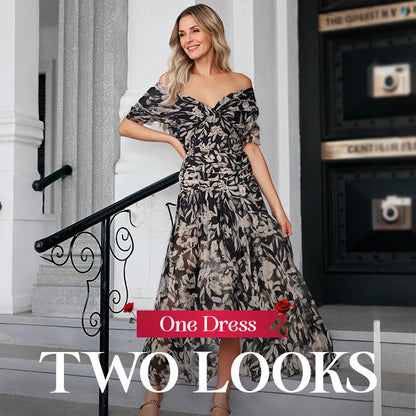 🌸New Arrival 50%OFF💖 Women's Off-the-Shoulder V-Neck Printed Dress