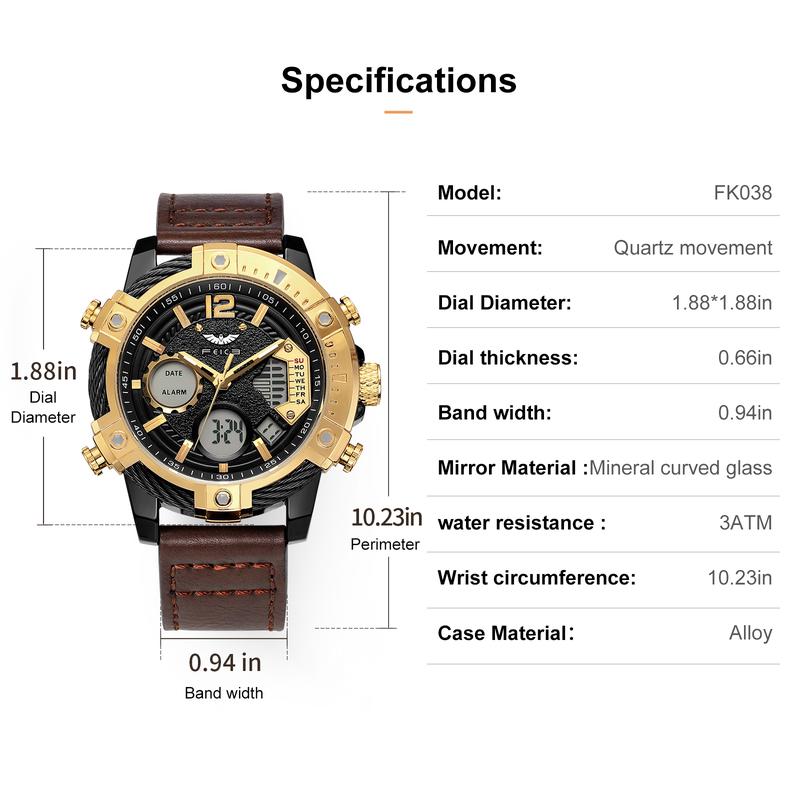 ⌚Multifunctional Dual Display 3ATM Waterproof Men's Quartz Sports Watch