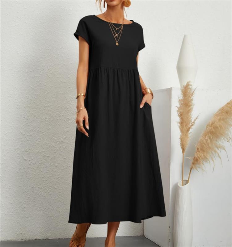 🔥Today 50% Off🔥Fashion Solid Color Cotton Linen Pocket Dress