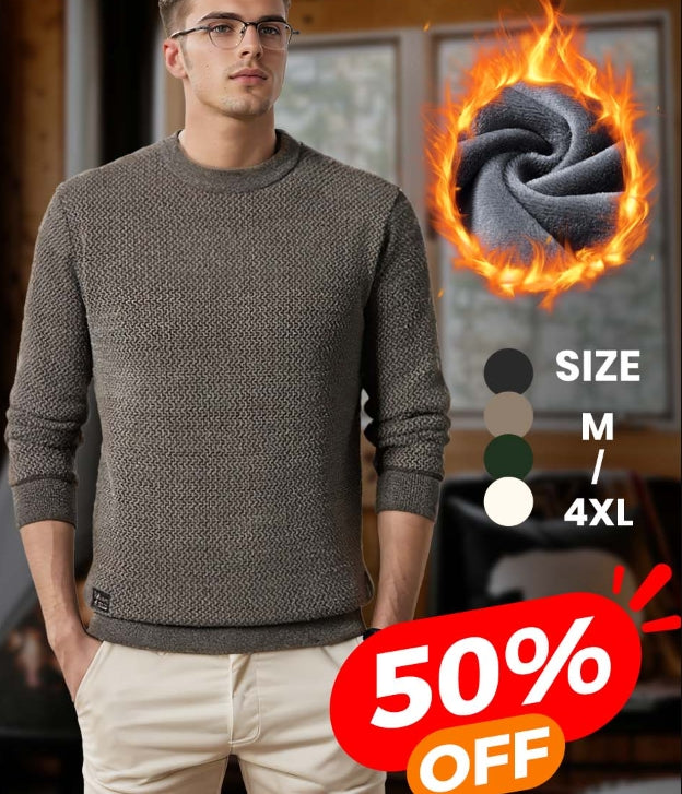 🎉Promotional Benefits 50% OFF 😍2024 Winter Plus Velvet Thickened Round Neck Loose Men's Solid Color All-match Warm Knitted Sweater