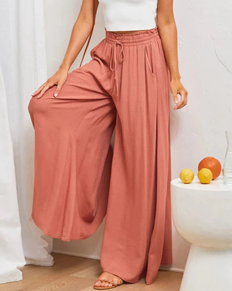 👖 LIMITED-TIME 50% OFF! ✨ Wide-Leg High-Waisted Pants – Cotton Blend, Loose Fit, Drawstring 🌿