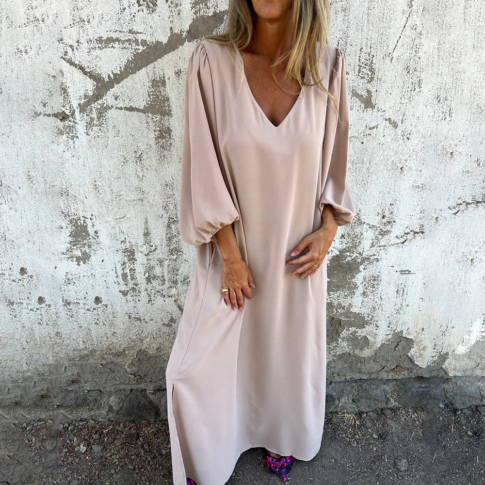 💃BIG SALE ONLY TODAY! - Loose V-neck solid color women's lantern sleeve dress