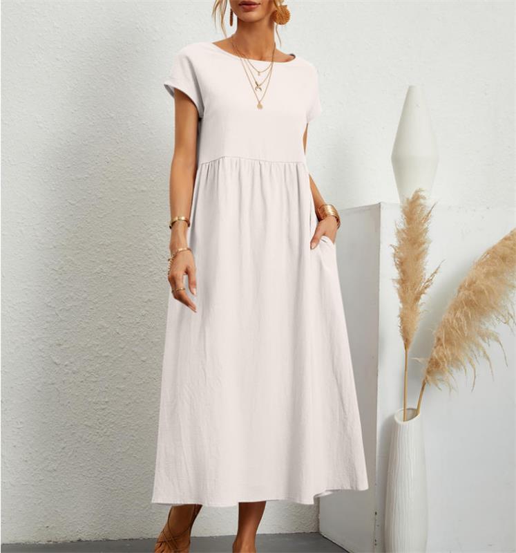 🔥Today 50% Off🔥Fashion Solid Color Cotton Linen Pocket Dress