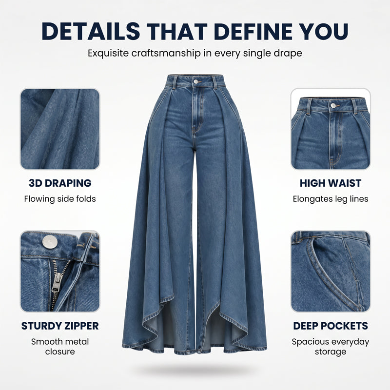 🔥Hot Deals-Women's High-Waist Wide-Leg Jeans with High-Low Hem