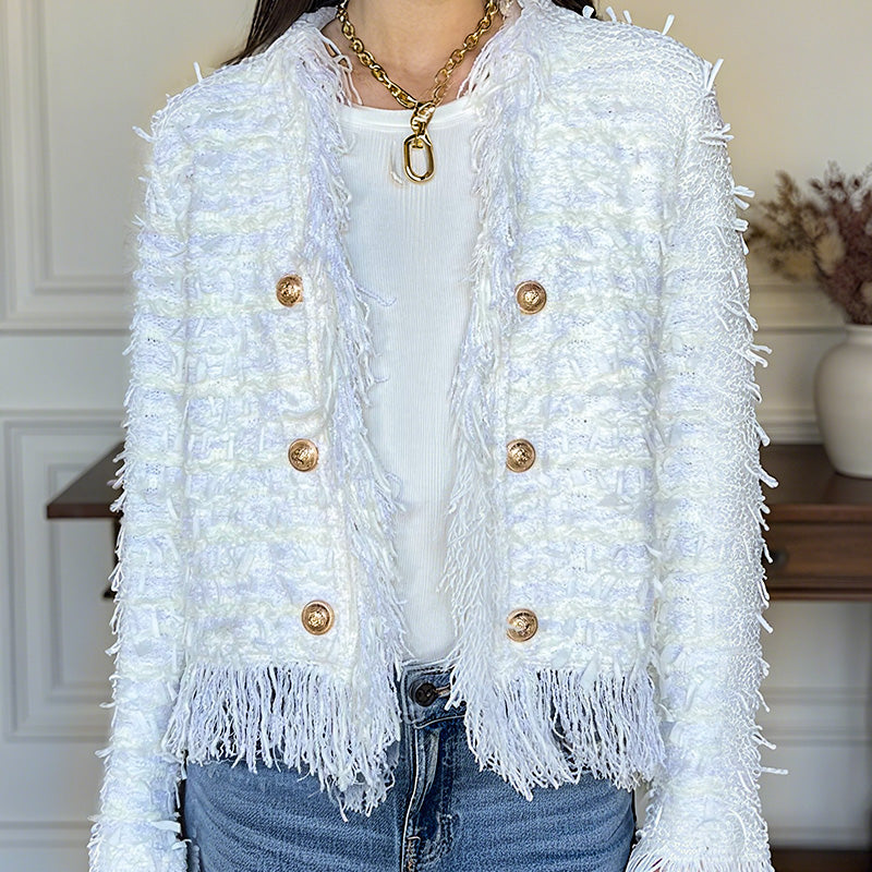 Women’s Fashion Button Tassel Short Coat 💼 – Tassel & Button Elegance, Suitable for Office & Casual Events 👠