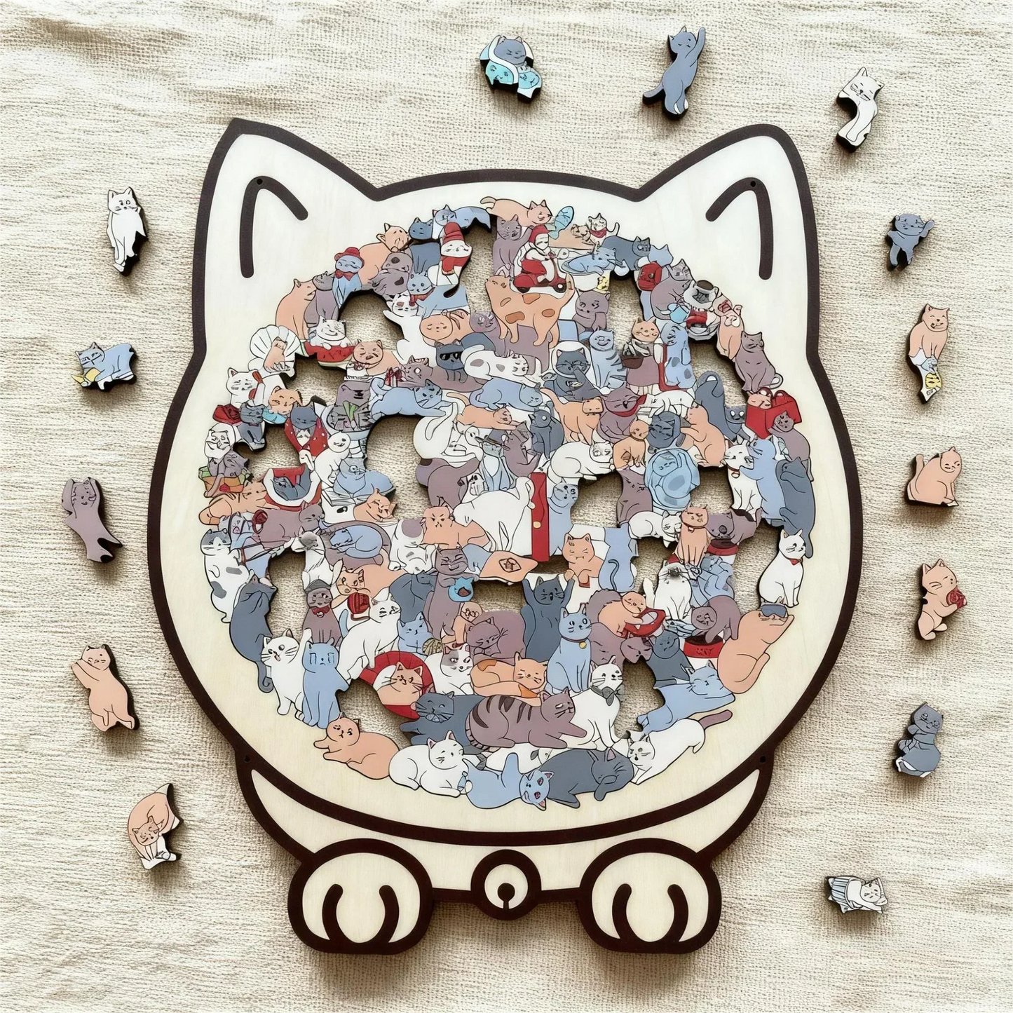 🎁Christmas Sale 50% OFF🎅135-Piece Morandi-Colored Cat Shaped Wooden Jigsaw Puzzle