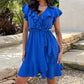 Women's Elegant Waist Tie V-Neck Ruffle Dress