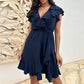 Women's Elegant Waist Tie V-Neck Ruffle Dress