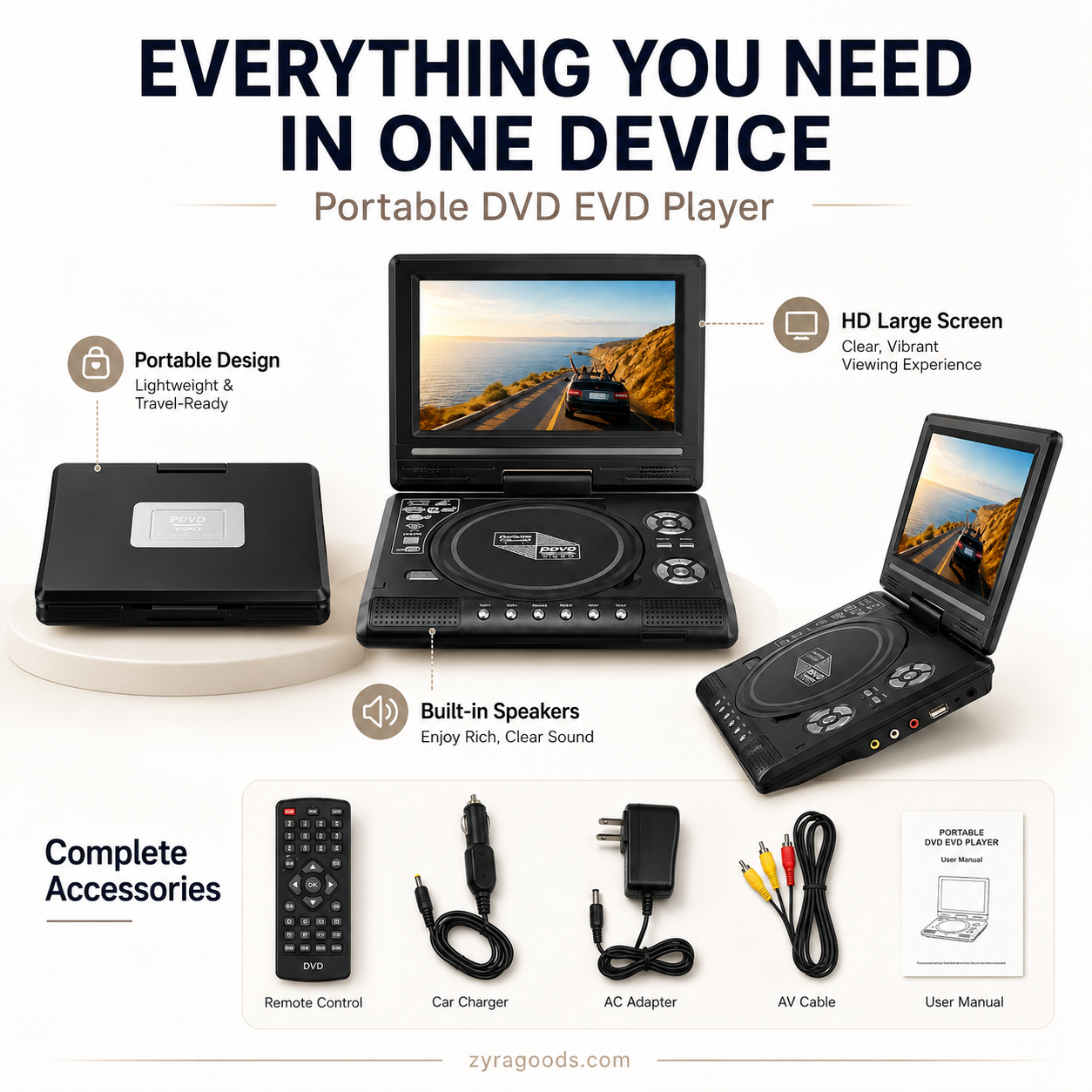 📺 7.8" HD Portable DVD/EVD Player – Large Screen, Rechargeable & Compatible with DVD/CD/USB/SD – Perfect for Home & Travel