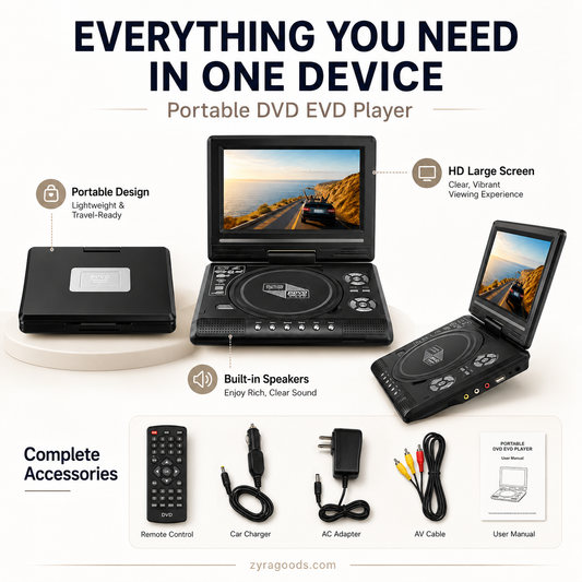 📺 7.8" HD Portable DVD/EVD Player – Large Screen, Rechargeable & Compatible with DVD/CD/USB/SD – Perfect for Home & Travel