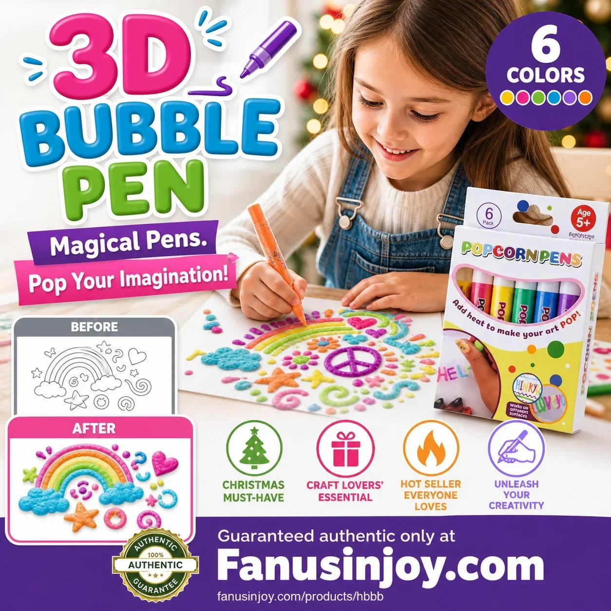 💥Surprise Price: Only £7.88!!🎁🔮Magic Pen – Draw 3D with one stroke!🎄 DIY Bubble Popcorn Drawing Pens& Buy 3 Pay 2 🔥