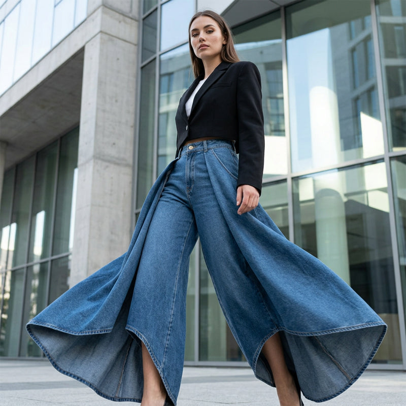 🔥Hot Deals-Women's High-Waist Wide-Leg Jeans with High-Low Hem