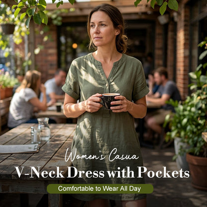 🏖️Summer Hot Sale - 50% OFF🏝️👗Women's V-Neck Tunic Dress – Relaxed Fit, Pockets & Breathable
