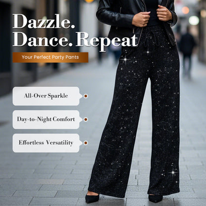 ⏰LAST DAY SALE 50% OFF🥰Women's Sequin Sparkle Wide Leg Pants with Elastic Waistband