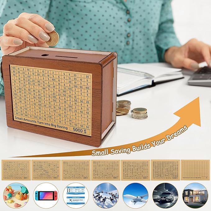 🎁 Hot Sale 49% OFF 🔥Retro Style Wooden Money Box with Counter Piggy Bank Handmade Saving Money Goal Piggy Bank