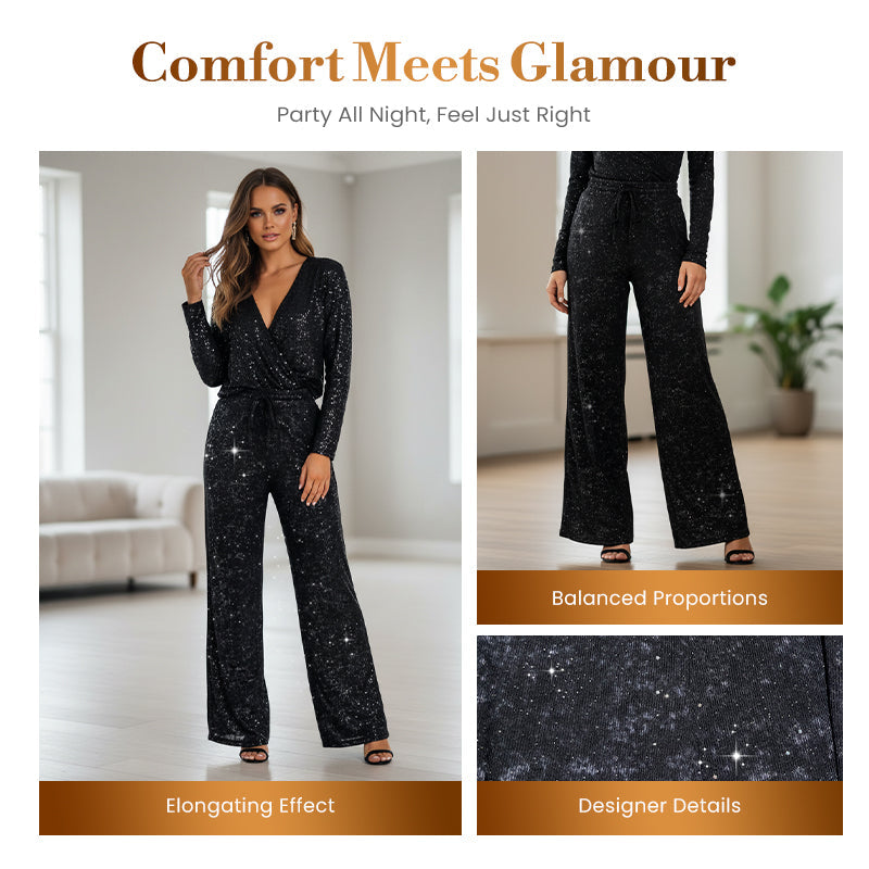 💖LAST DAY SALE 50% OFF🥰Women's Sequin Sparkle Wide Leg Pants with Elastic Waistband