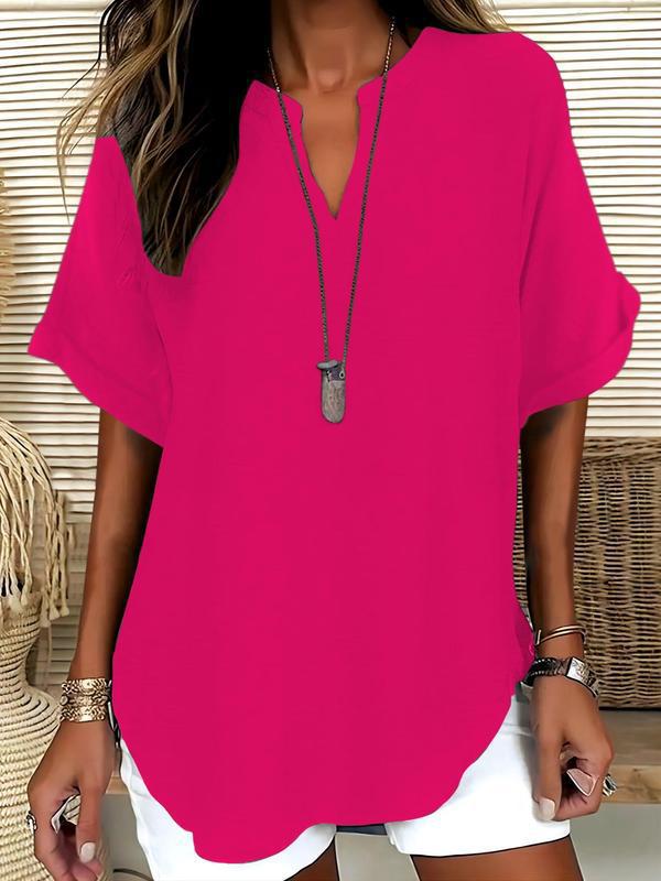 🌸Summer Hot Sale 53% OFF👕Fashion Loose Solid Color Short Sleeve Top