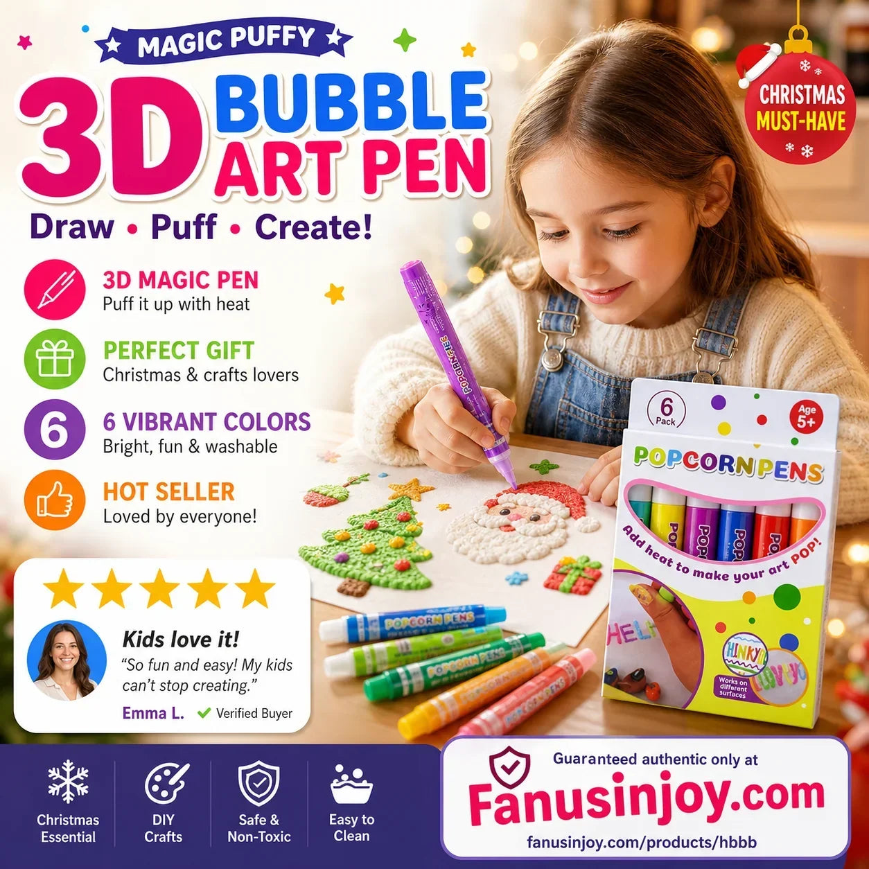 💥Surprise Price: Only £7.88!!🎁🔮Magic Pen – Draw 3D with one stroke!🎄 DIY Bubble Popcorn Drawing Pens& Buy 3 Pay 2 🔥